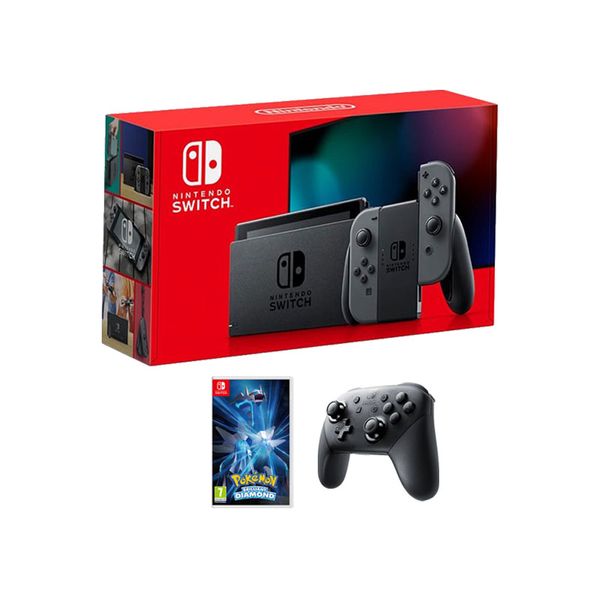 Nintendo Switch Grey & Switch Pro Controller & Pokémon Brilliant Diamond Game
